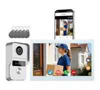 Honmidatek 2 Hilos Videoportero Sistema de Intercomunicación KW02, 1080P, 10.1'' Monitor Táctil a Color, Desbloqueo en App y RFID, Detección Humano, Audio Bidireccional,WiFi6 2,4/5GHz, Blanco
