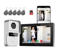 Honmidatek Kit de Videoportero con conexión de 2 Hilos, Timbre Video Mirilla y 7'' Monitor Táctil a Color, Desbloqueo Remoto de Puertas y Puertas, Detección de Personas y Audio Bidireccional