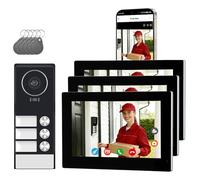 Honmidatek Sistema de Videoportero con 3 Monitores Táctiles de 7 Pulgadas,Video Portero automatico 2 Hilos, Visión Nocturna, Desbloqueo en Remoto, WiFi 2.4/5 GHz, Kit para 3 familias