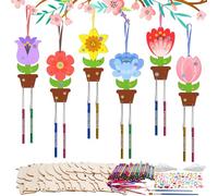 HONMOK 12pcs Flores de Madera Carillón Viento Manualidades para Niños colorear Campanillas de Madera Pintar Set artesanía infantil primavera Actividad Manual Decoración DIY regalo el Día de la Madre