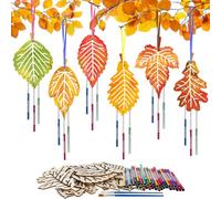 HONMOK 12pcs Hojas Madera de otoño para Colorear DIY Carillón de Viento Madera para niños Pintar Campanillas de Graffiti Ocio Creativo Artes manualidad Decoración Colgante de otoño Regalo Halloween
