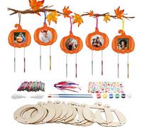 HONMOK 12pcs Marcos de Fotos de Calabazas Madera Manualidades Halloween para Colorear DIY Carillón de Viento Madera para niños Pintar Campanillas de Graffiti Ocio Creativo Artes Decoración Colgante