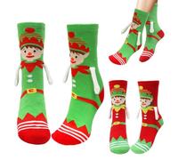 HONMOK 2 Pares Calcetines Magnéticos de Duende Navideños Divertidos Mano a Mano Fantasía 3D Acogedores Elfo Regalos para Mujeres Hombres Familia