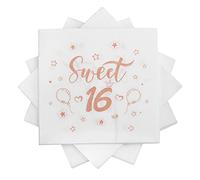 HONMOK 40PCS Servilletas de cumpleaños con palabras "Sweet 16" Servilletas de 16 años Rosa 33 * 33cm Servilletas de papel decoradas de mesa Vajilla Desechable para fiesta de cumpleaños Happy Birthday