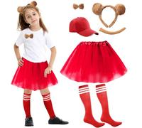 HONMOK 6pcs Disfraz de ardillas para niña Halloween Vestido de animales Falda tutú rojo calcetines a rayas Sombrero Diadema de orejas de ardilla cola pajarita Juego traje de cosplay fiesta regalo
