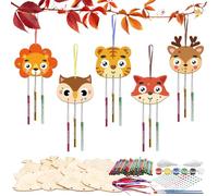 HONMOK 9pcs Carillón de viento de animales madera para niños Campana de Viento de Graffiti Ocio Creativo DIY Artes manualidad para pintar Decoración Colgante de otoño exterior regalo cumpleaño Navidad