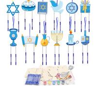 HONMOK 9pcs Carillón de viento de Hanukkah madera Manualidad para pintar para niños Campana de Viento de Graffiti Ocio Creativo DIY Artes Decoración Colgante exterior regalo