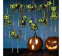 HONMOK 9pcs Hueso de Gato Luminoso Manualidad Halloween de Madera para niños Colorear Carillón de Viento de Madera Iluminado DIY Pintar Campanas de Graffiti Ocio Creativo Artes Decoración Colgante