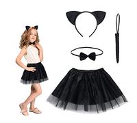 HONMOK Disfraz de Gato Disfraz de Gatito para niña de Halloween tutú Negro con Orejas de Gato y Collar de Lazo Accesorios de Ropa Conjunto de Cosplay para Halloween Fiesta de Disfraces Juego de rol
