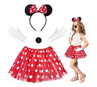 HONMOK Disfraz de ratón Carnaval niña Mickey Mouse Disfraz de ratoncito Punteado tutú con Orejas de ratón Guantes de Nariz Cosplay Set para Carnaval Fiesta de Disfraces Puntos Rojos