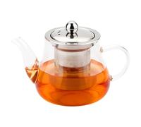 Honneeo Tetera de vidrio 450 ml de borosilicato sin goteo con infusor, hervidor de té seguro para estufa con colador de acero inoxidable 304, tetera pequeña para hojas sueltas, hierbas, frutas,