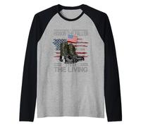 Honor The Fallen Thank The Living Bandera Americana Vintage Camiseta Manga Raglan