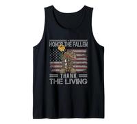 Honor The Fallen Thank The Living Bandera Americana Vintage Camiseta sin Mangas