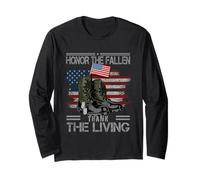 Honor The Fallen Thank The Living Bandera Americana Vintage Manga Larga