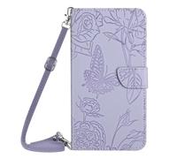 Honor X6B - Funda tipo cartera de piel con diseño de mariposa en relieve, a prueba de golpes, funda protectora para teléfono con collar cruzado y ranuras para tarjetas para Honor X6B, color morado
