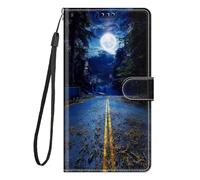 Honor X8b 4G - Funda para teléfono móvil con tapa pintada en 3D, a prueba de golpes, de piel sintética, delgada, con imán para Honor X8b 4G, con soporte para tarjetas, Road Moon