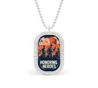 Honoring Heroes - Collar con colgante cuadrado de joyería de moda con borde blanco, aleación
