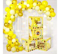 Honoson 54 piezas de decoraciones de fiesta de girasol, cajas de globos de girasol con cuerdas de luz LED, bloques de globos transparentes para fiesta de cumpleaños, baby shower, suministros de boda