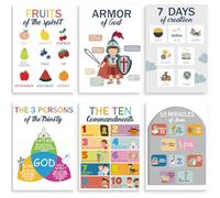 Honoson 6 piezas de decoraciones de escuela dominical para pared, 8.3 x 11.8 pulgadas, póster de libros de la Biblia, frutas del espíritu, decoración de pared cristiana
