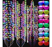 Honoson 72 gafas de sol con luz LED para gatos, lindas diademas, orejas de gato, que brillan en la oscuridad, suministros de fiesta (10 colores de pelo corto)
