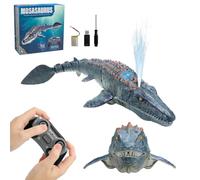 HONPHIER Barcos Teledirigido RC Mosasauru, 2.4GHz Impermeable Juguete del Mosasaurio De Agua con Agua pulverizadora, Dinosaurio Teledirigido Agua, Regalo para Niños Piscina, Lago, Baño (Gris)