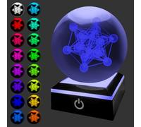 HONPHIER Bola de Cristal 3D Cubo de Metatrón Luz de Noche con base LED para Dormitorio, Sala de Estar, Oficina, Decoración del Hogar, Regalos de Festivales
