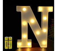 HONPHIER® Letras luminosas alfabeto luminoso lámpara LED letra, luces de letra, decoración, operador a pilas para recepciones, fiestas, bodas, casa, bar, decoración (N)