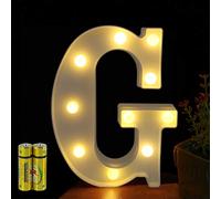HONPHIER® Letras luminosas alfabeto luminoso lámpara LED letra, luces de letra, decoración, operador a pilas para recepciones, fiestas, bodas, casa, bar, decoración (G)