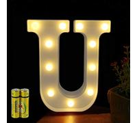 HONPHIER® Letras luminosas alfabeto luminoso lámpara LED letra, luces de letra, decoración, operador a pilas para recepciones, fiestas, bodas, casa, bar, decoración (U)