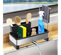 HONPHIER Organizador de Fregadero Soporte Estropajo Cocina con Bandeja de Drenaje Autodrenante Porta Estropajos, Negro