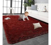 HONQGAO Alfombra Dormitorio Matrimonio 160 x 310 cm Pelo Largo Alfombras de Habitacion Modernas Mullida, Suave, Moderna y Lisa Adecuado para Salón Dormitorio, Vino Tinto