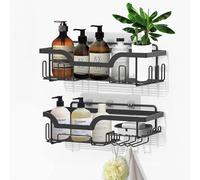 Honsdom Adhesivo Estante de Ducha, Almacenamiento de Champú con Jabonera, Estanteria Organizadora de Baño con 8 Ganchos para Colgar Esponjas y Cuchillas