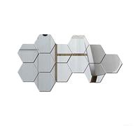 Honseadek 12Pcs Hexagon Mirror Wall Stickers Acrílico 3D Geométrico Calcomanías Para Sala de Estar Dormitorio Baño DIY Decoración del Hogar Azulejos Arte (plata)