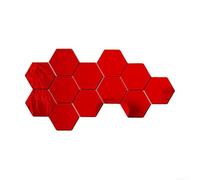 Honseadek 12Pcs Hexagon Mirror Wall Stickers Acrylic 3D Geometric Decals For Living Room Bedroom Bathroom DIY Home Decoration Art Tiles (rojo)
