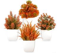 Honseadek 4 plantas falsas de otoño, pequeños follajes artificiales en macetas para escritorio de oficina, vegetación y decoración de otoño para el hogar, decoración de bajo mantenimiento (blanco)