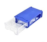 Honseadek Caja de almacenamiento apilable de plástico para tornillos de componentes, cajones transparentes gruesos con dedo, organizador de montaje en pared, 160 x 95 x 40 mm, azul/transparente