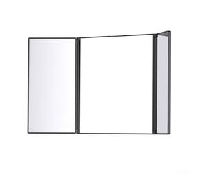 Honseadek Espejo plegable de 3 vías, rotación de 360 grados, aseo de corte de pelo, asistencia de afeitado, aplicación de maquillaje, diseño de tres paneles, material ABS y vidrio (es negro)