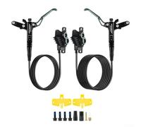 Honseadek Freno de disco hidráulico de cuatro pistones para bicicleta de montaña, pinza de aleación de aluminio 6061, sistema de disco de freno de doble cara con adaptador de 160 mm a 220 mm (negro)