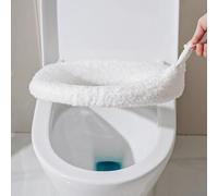 Honseadek Funda de asiento de inodoro de invierno con asa, terciopelo de felpa suave + material de elastano, lavable y cómoda para meses fríos de uso en el baño (color negro)