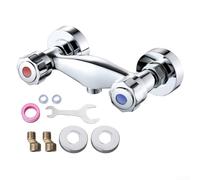 Honseadek Grifo mezclador con acabado de válvula doble con mango caliente y frío, cuerpo cromado, ducha de latón G1/2 para baño, 150 mm de distancia entre agujeros para conexión