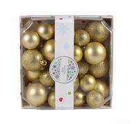 Honseadek Juego de 28 bolas de Navidad de plástico dorado, 4-6 cm de varios tamaños, decoraciones festivas de árbol para festividades y exhibiciones de temporada