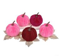 Honseadek Juego de 5 decoraciones de calabaza de terciopelo para decoración del hogar de otoño, adornos para Acción de Gracias, fiestas de Halloween y centros de mesa, juego de decoración de 7 x 7 cm