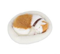 Honseadek Juguete de gato durmiendo que respira, muñeco de peluche con alfombrilla de peluche, para niños, adorno para el hogar, cama suave y sonido simulado (gatos amarillos)