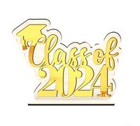 Honseadek Letrero de mesa de graduación de madera para decoración de fiesta de clase de 2024, 8 x 5.6 pulgadas, color negro, rojo, dorado, azul, decoración de mesa de madera para comedor Ta (dorado)