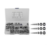 Honseadek Surtido de tuercas hexagonales autoblocantes de acero inoxidable con inserto de nailon para resistencia a las vibraciones, juego de insertos roscados antiaflojamiento (8 tamaños: 2 mm-12 mm