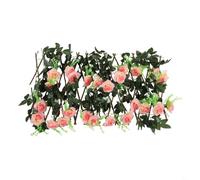Honseadek Valla de jardín telescópica de madera con flores artificiales, enrejado decorativo para balcón, terraza, pared, pantalla de privacidad, altura ajustable, valla al aire libre (blanco roto)