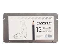 Honsell Jaxell 8000 - Juego de 12 lápices en estuche de metal, grado de dureza de 2H - 9B, lacado en negro, no tóxico, forma hexagonal