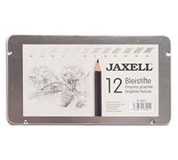 Honsell Jaxell 8001 - Juego de 12 lápices en estuche de metal, grado de dureza de 4H - 6B, lacado en negro, no tóxico, forma hexagonal