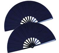 HONSHEN Paquete de 2 abanicos de mano plegables grandes, abanico chino negro de Kung Fu Tai Chi de tela de nailon para hombres y mujeres, actuación, baile, decoraciones, festivales, regalo (abanico