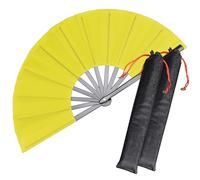 HONSHEN Paquete de 2 abanicos de mano plegables grandes, abanicos chinos amarillos de Kung Fu Tai Chi, abanicos de tela de nailon para hombres y mujeres, actuaciones, bailes, decoraciones, festivales,